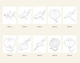 Sharks And Rays Coloring Pages 31-40: 10-Page Printable Pack, Digital PDF