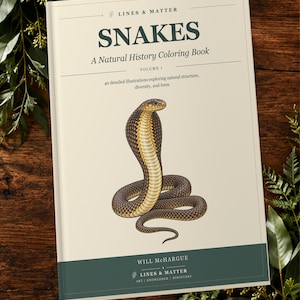 Utskrivbar målarbok med ormar: 40 naturhistoriska sidor, digital PDF-nedladdning