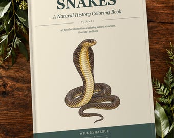 Snakes Printable Coloring Book: 40 Natural History Pages, Digital PDF Download