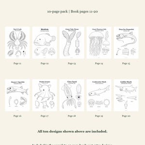 Deep Sea Coloring Pages 11-20: 10-Page Printable Pack, Digital PDF
