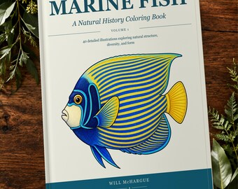 Marine Fish Printable Coloring Book: 40 Natural History Pages, Digital PDF Download