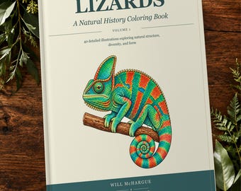 Lizards Printable Coloring Book: 40 Natural History Pages, Digital PDF Download