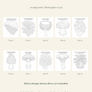 Mushrooms And Fungi Coloring Pages 21-30: 10-Page Printable Pack, Digital PDF