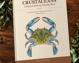 Crustaceans Printable Coloring Book: 40 Natural History Pages, Digital PDF Download