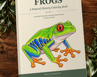 Frogs Printable Coloring Book: 40 Natural History Pages, Digital PDF Download