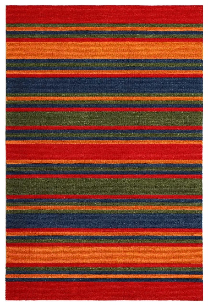 Colorful Striped Hand-tufted Wool Rug | Modern Multicolor Area Carpet ...
