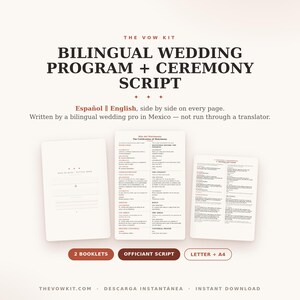Zweisprachiges Hochzeitsprogramm (Spanisch/Englisch), Broschüre zur katholischen Messe (Misa de Boda) + zweisprachiges Skript für den Trauredner, ausfüllbares PDF