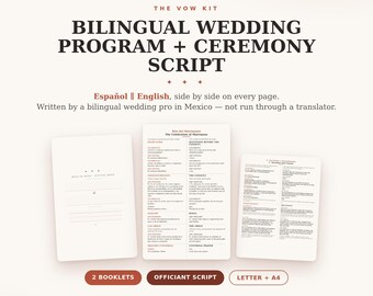 Bilingual Wedding Program Spanish English, Catholic Nuptial Mass Booklet + Officiant Ceremony Script, Misa de Boda, Editable PDF Download