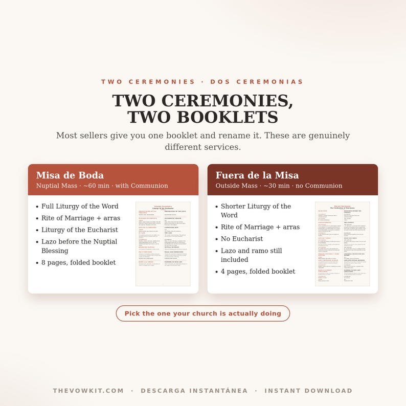 Bilingual Wedding Program Spanish English, Catholic Nuptial Mass Booklet + Officiant Ceremony Script, Misa de Boda, Editable PDF Download 画像 3