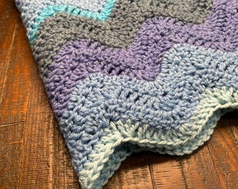 Wavy Ripple Crocheted Lapghan - Shades of Blue