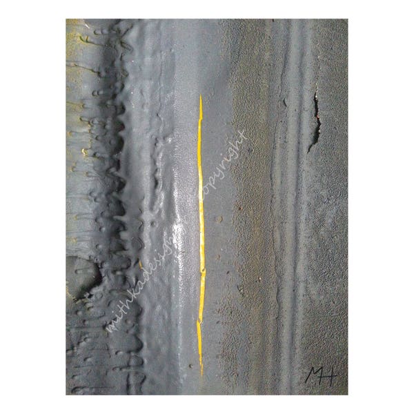 Tableau Plexiglas Coulures et Grains gris et jaune