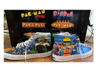 Custom hand painted skate hi vans, high tops - customize vans