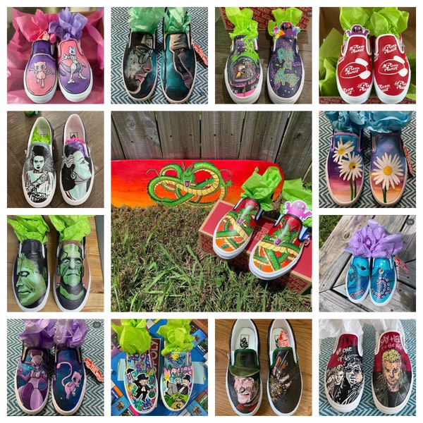 Custom Hand Painted VANS slip on shoes, character shoes, personalized, portrait shoes,  painted shoes,  customize vans