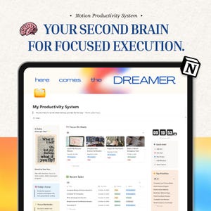 Notion Second Brain Productivity System, Productivity OS, Goal Project Task Planner, Digital Notion Template