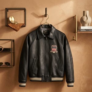 Vintage Avirex USA Leather Bomber Jacket | Embroidered Patches, Ribbed Cuffs (Men's)