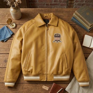 Vintage Avirex USA Leather Bomber Jacket | Embroidered Patches, Ribbed Cuffs (Men's)