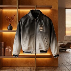 Chaqueta bomber de cuero Avirex USA vintage / Parches bordados, puños acanalados (para hombre)