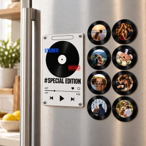 Personalisierter Touchscreen-Musikplayer-Kühlschrankmagnet, individuelle Foto-Schallplatten & Lieder, Jahrestagsgeschenk für Paare