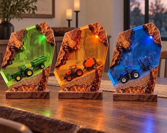 Handgefertigte Traktor-Nachtlampe aus Kunstharz, rustikale Landhausdeko, Geschenkidee für Landwirte
