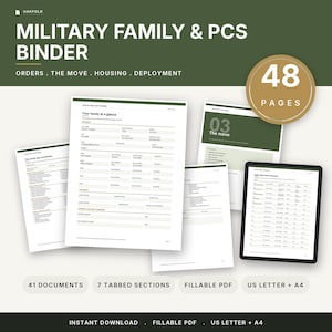Military Family Binder Printable, 48 Pages | PCS Move Checklist, Deployment Planner, BAH Records, School Transfer, Car Shipping Tracker
