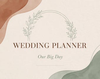 Planificador de bodas digital, portada floral en tonos salvia y terracota.
