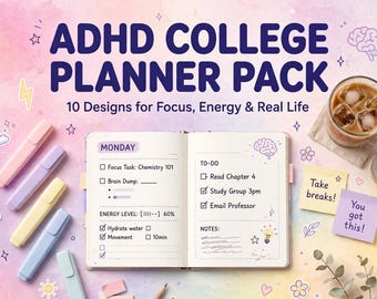 Planificador para estudiantes universitarios con TDAH: 10 plantillas digitales para el seguimiento de la concentración y la energía.
