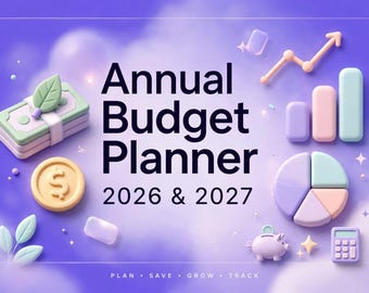 Planificador de presupuesto anual 2026-2027: Plantilla de Google Sheets estilo Canva (Descarga digital)