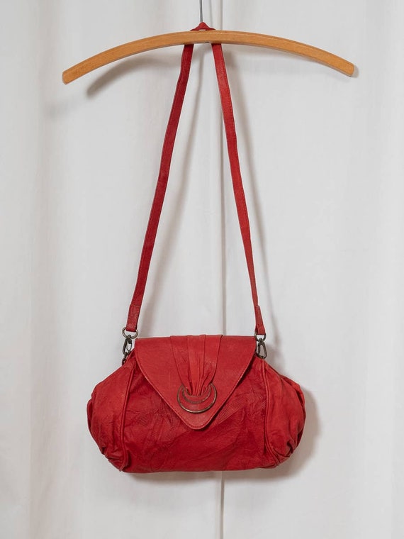 Vintage 1980s Red Textured Suede Crossbody Bag Pur