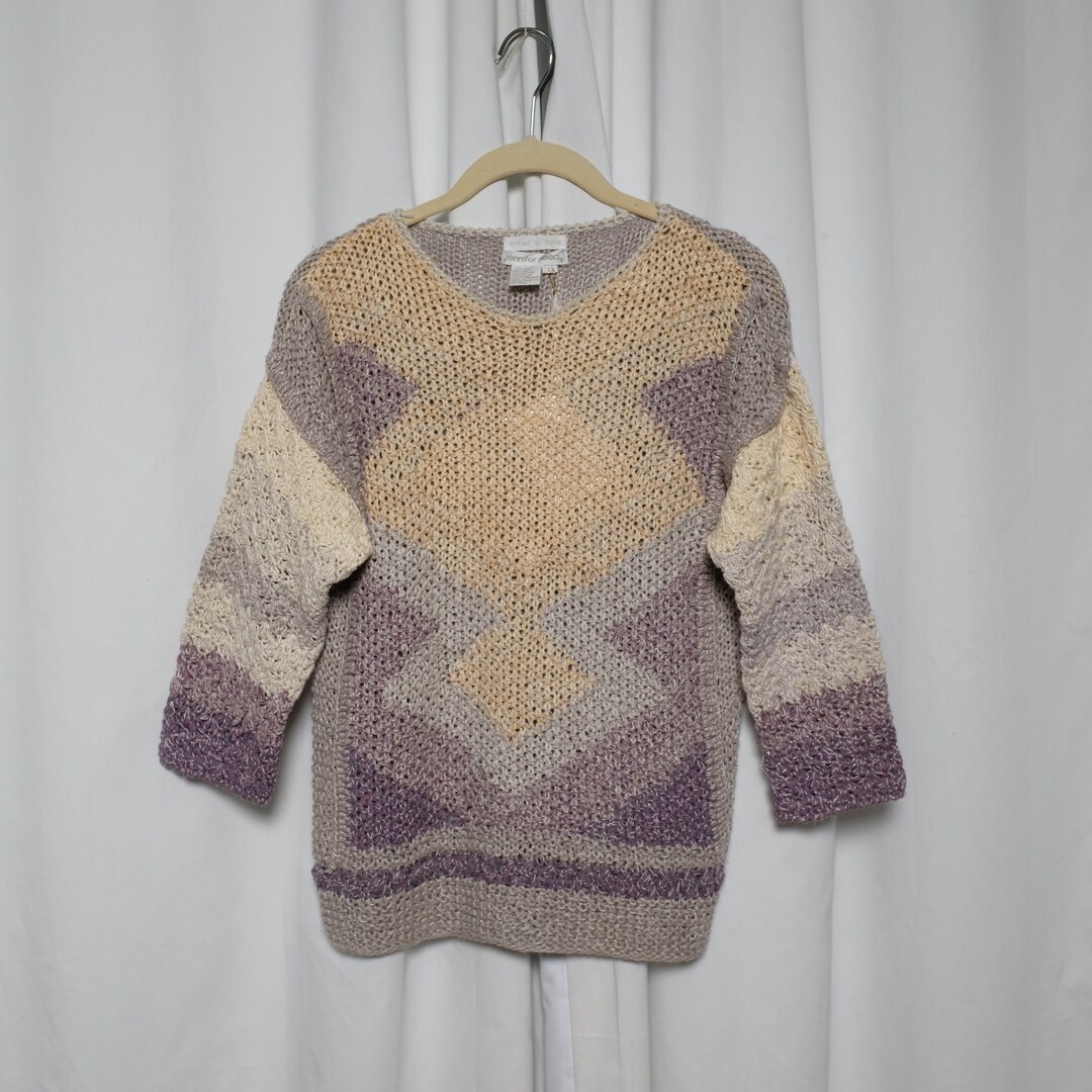 Vintage Jennifer Reed Hand-knitted Textured Spring Sweater Gray/purple ...