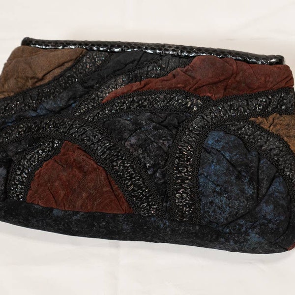 Vintage 1980s Patchwork Suede Purse Clutch Rita Diana for Mylinka Black/Red