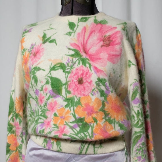 1960s Vintage Angelon by Darlene floral angora la… - image 1