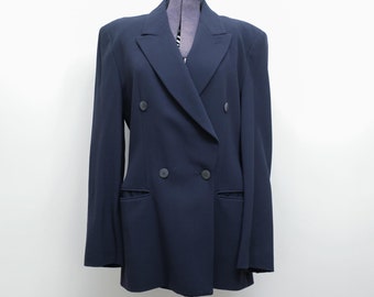 Vintage 80s/90s Giorgio Armani Blazer Navy Long Double-Breasted Size 38 S