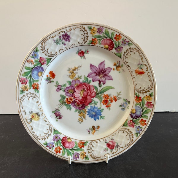 Vtg SCHUMANN Bavaria Germany EMPRESS DRESDEN Flowers Salad Plate 8 1/4"