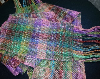 Silk, Mohair & Lamb's Wool Handwoven Light Weight Plaid Scarf - 82" x 6" - FREE Priority Shipping in USA