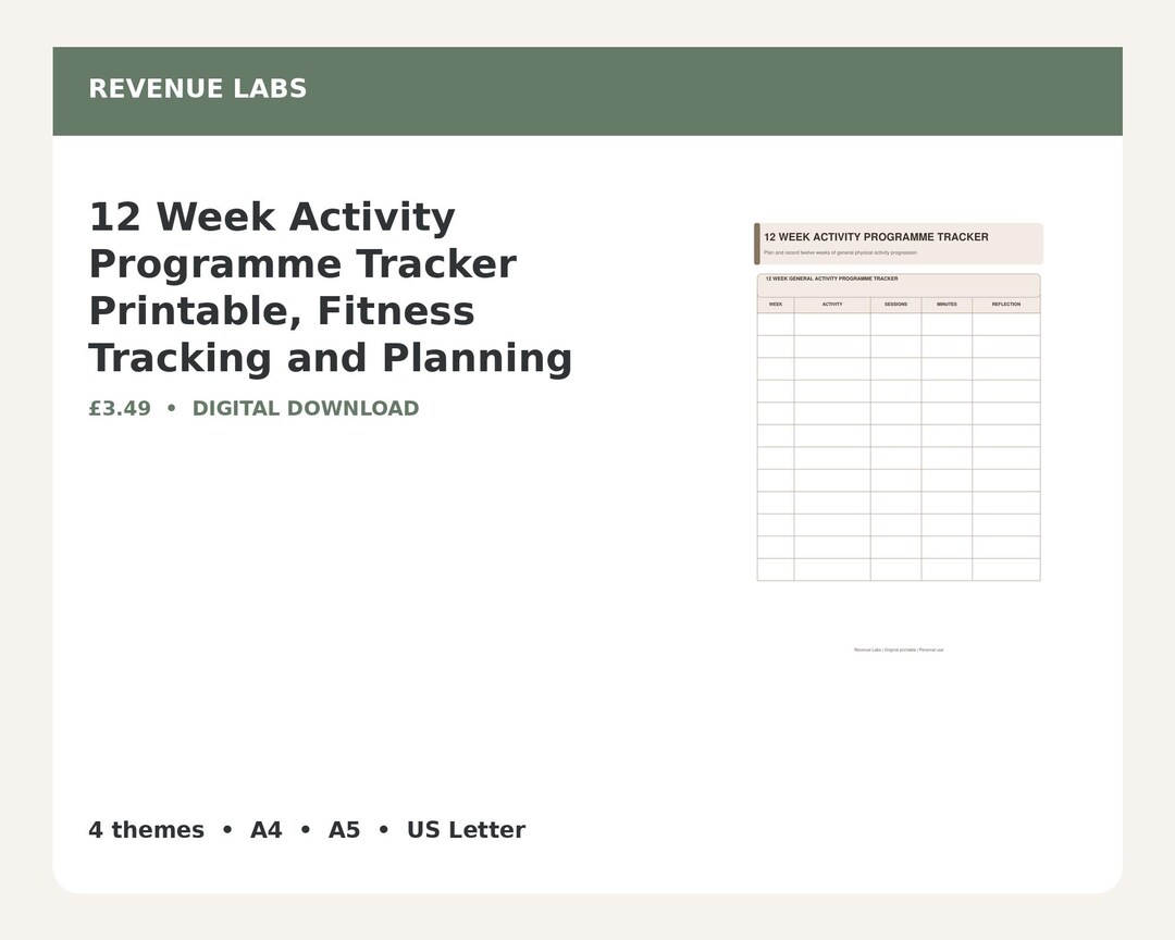 12 Week Activity Tracker Printable, Fitness Planning PDF (A4, A5, US ...