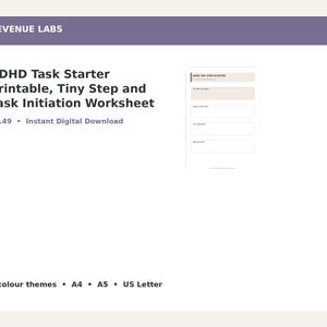 ADHD Task Starter Printable, Tiny Step and Task Initiation Worksheet