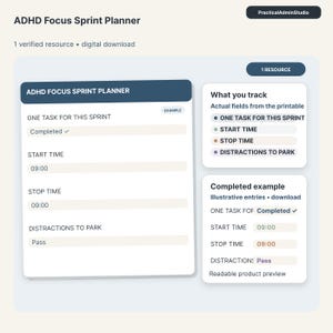 Agenda per la concentrazione intensiva per persone con ADHD, sessione di concentrazione stampabile e foglio delle attività