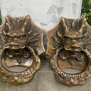 Vintage messing drakendeurkloppers (paar), Chinese Feng Shui-dierpoortgreep, zwaar metalen deurbeslag, housewarmingcadeau, oosterse decoratie