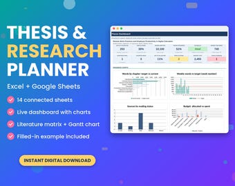 Planningstool voor scriptieonderzoek | Excel & Google Sheets (digitale download)