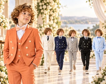 Colorful Boys Formal Suit, Kids 5 Piece Tuxedo, Double Breasted Wedding Birthday Ceremony Outfit