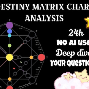 Könnte beinhalten: Eine Destiny Matrix Chart Analyse Grafik auf schwarzem Hintergrund mit einem geometrischen Diagramm aus farbigen Kreisen, einem gelben Pixel-Stern und dem Text: DESTINY MATRIX CHART ANALYSIS, 24h, NO AI USED, Deep dive!, YOUR QUESTIONS!