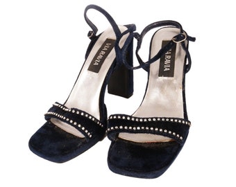 Vtg 90S VIA RAVIA VELVET Jeweled Detail Sandal Heels Size 7