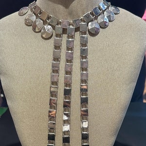 Vintage 1970’s Disco long chain choker silver necklace