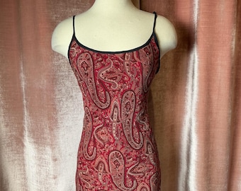 Vintage Y2K Fairweather Paisley Bias Cut Rayon Drop Ruffle Midi Dress