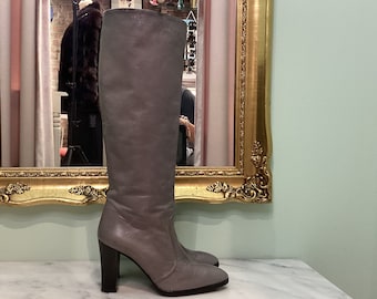 Vintage 70s Bruno Magli Italian Leather Knee High Hi Heel Boots  8 38