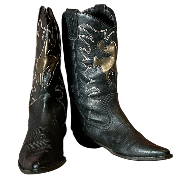 Vintage 1980er Westernritte Cowgirl Cowboystiefel flache ankle niedrige Stiefel Größe 40