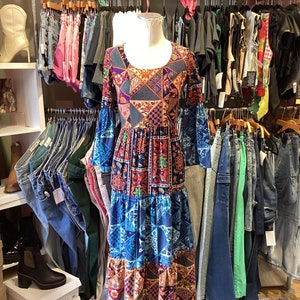 Vintage 70s patchwork peasant dress