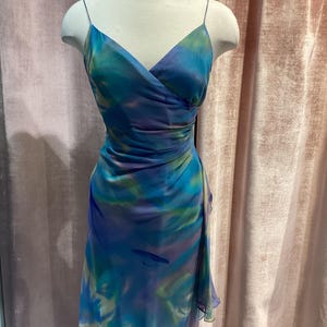 Y2K abstract watercolor silk chiffon maxi dress