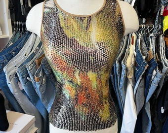 Vintage Y2K Plein Sud Sun sequin print tank top