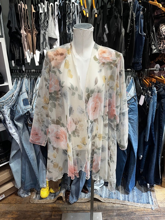 Vintage 80s sheer floral duster - image 1